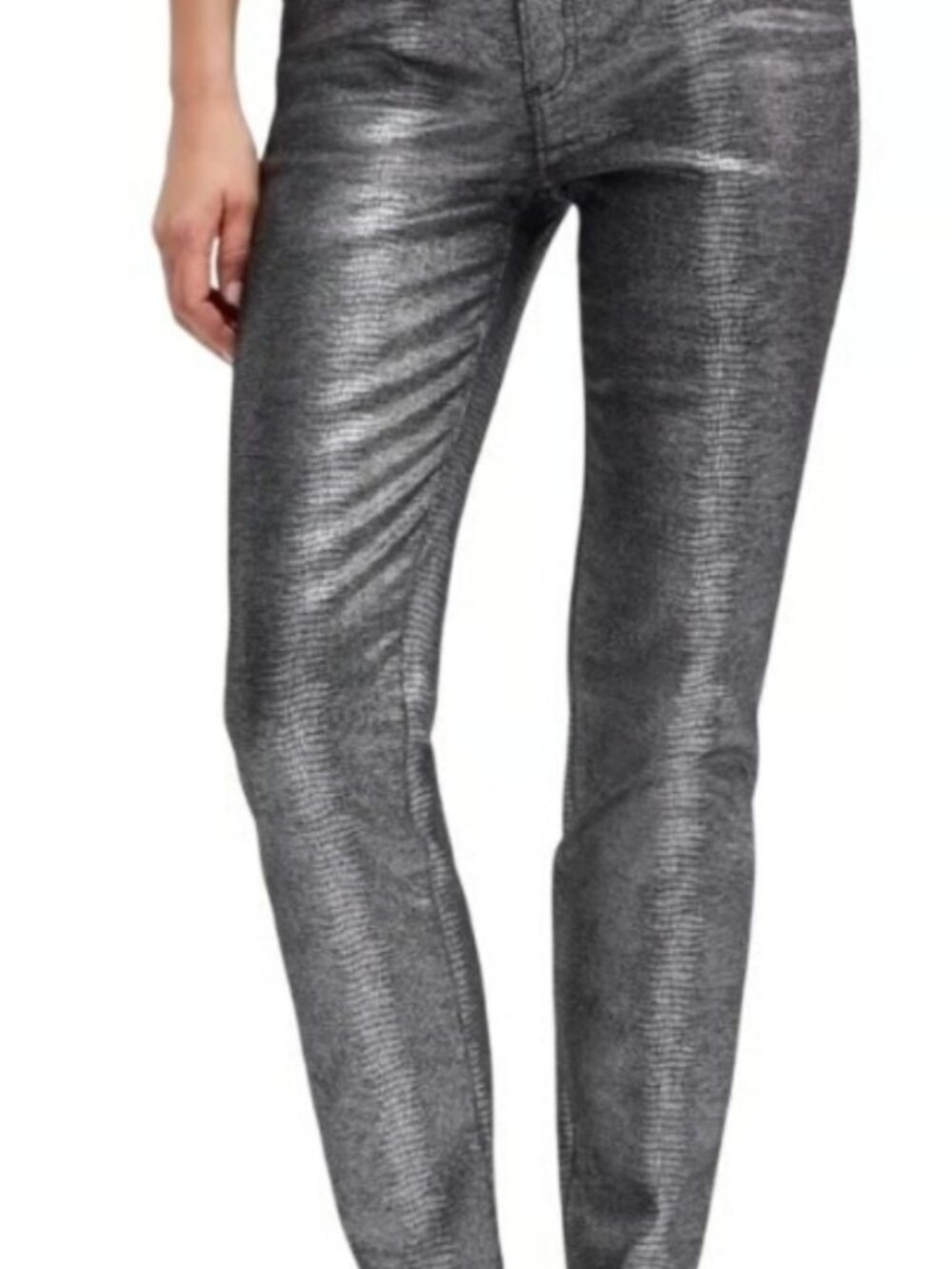 Chico's Platinum Girlfriend Metallic Silver Snake Skin Angle Pants - Size 1R / 8